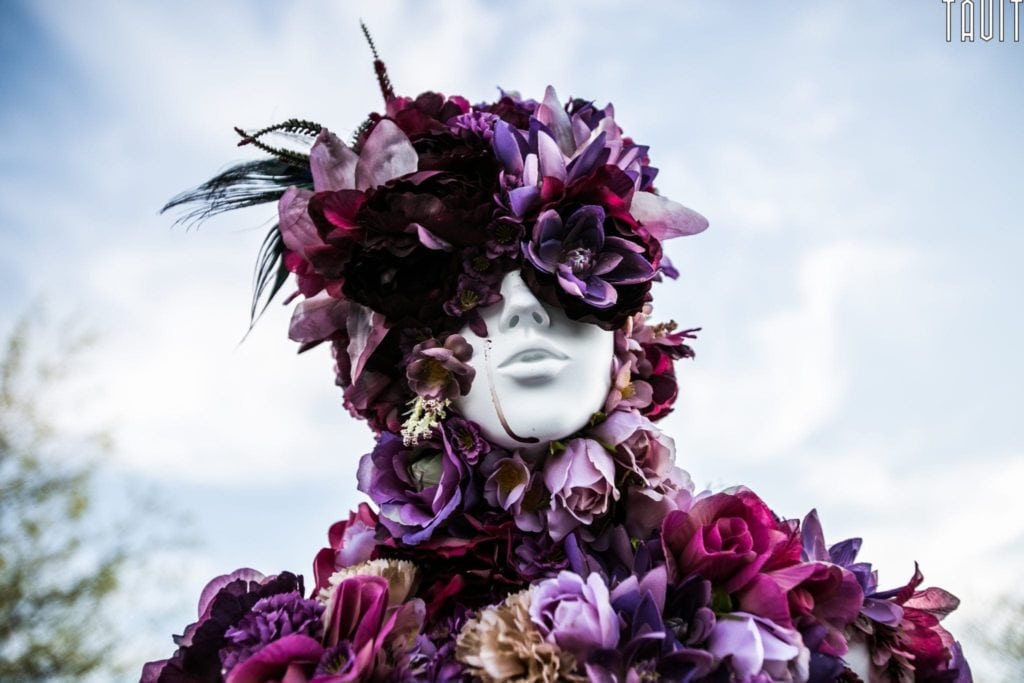 Mysteryland 2014 | Music Festival Photography Stage | Sculpture Purple Flowers on Face