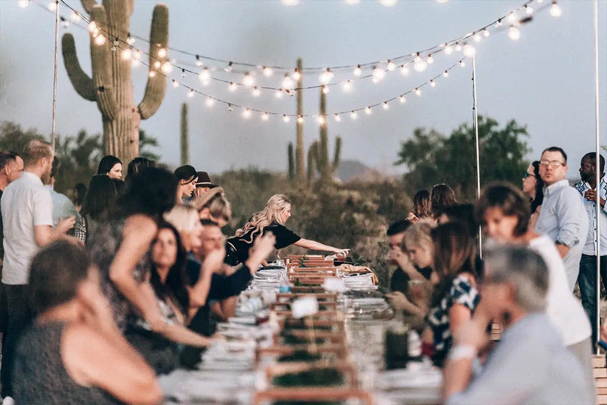 People at banquet table for corporate event