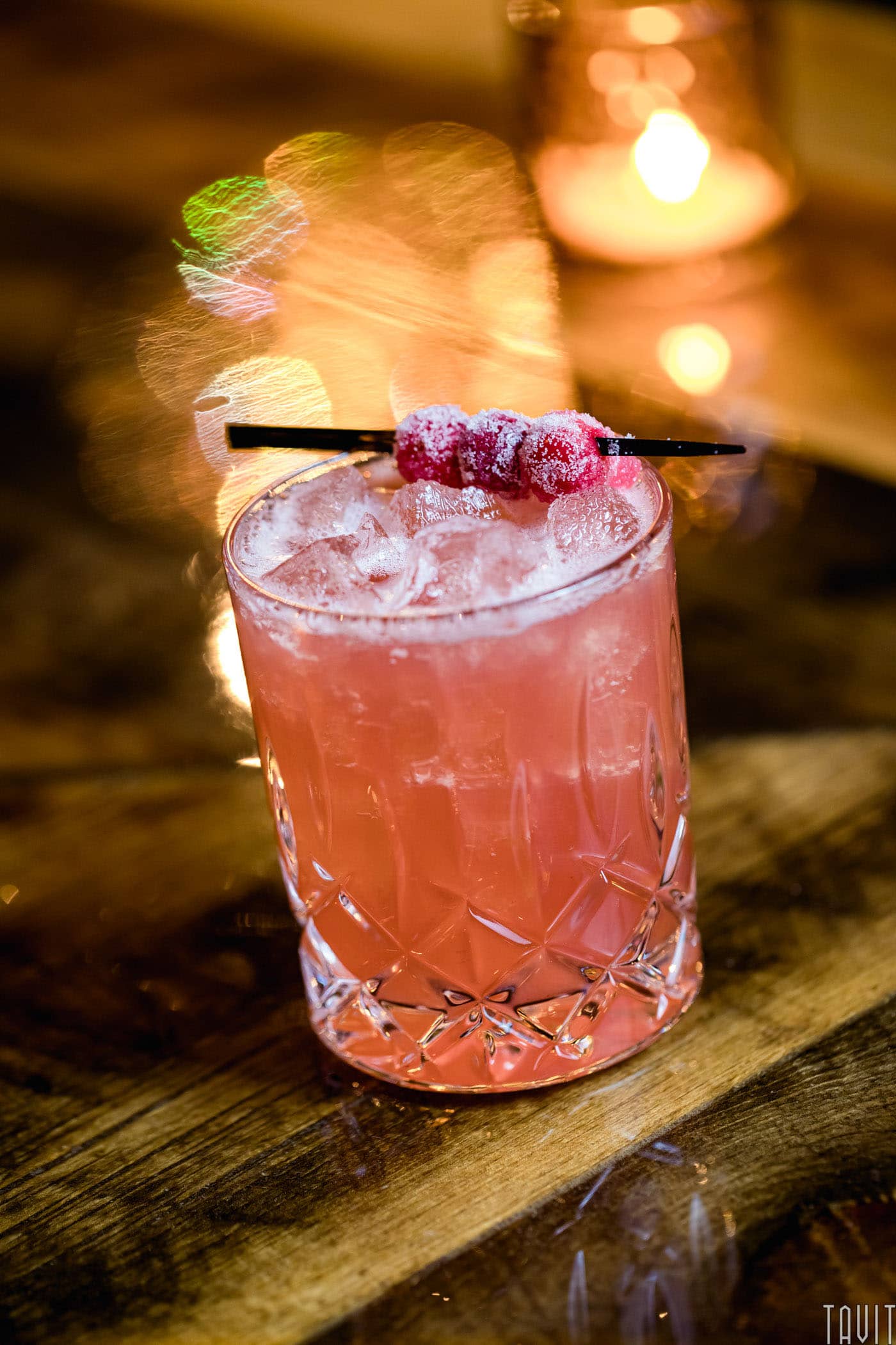 Pink cocktail with garnish