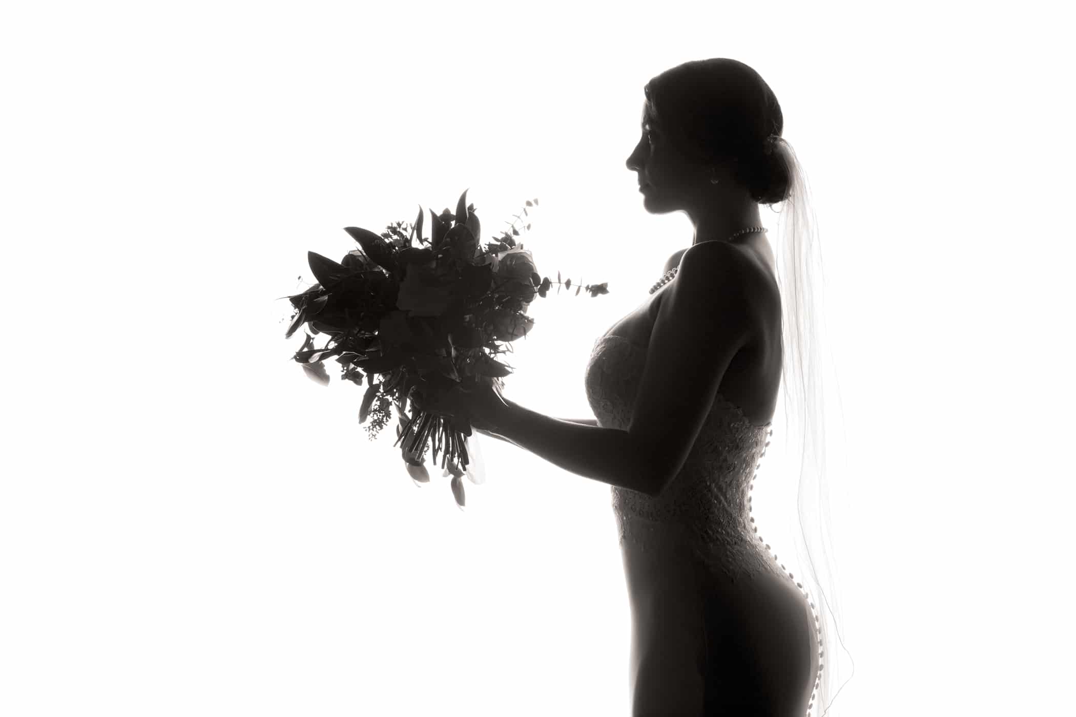 Bride with bouquet silhouette
