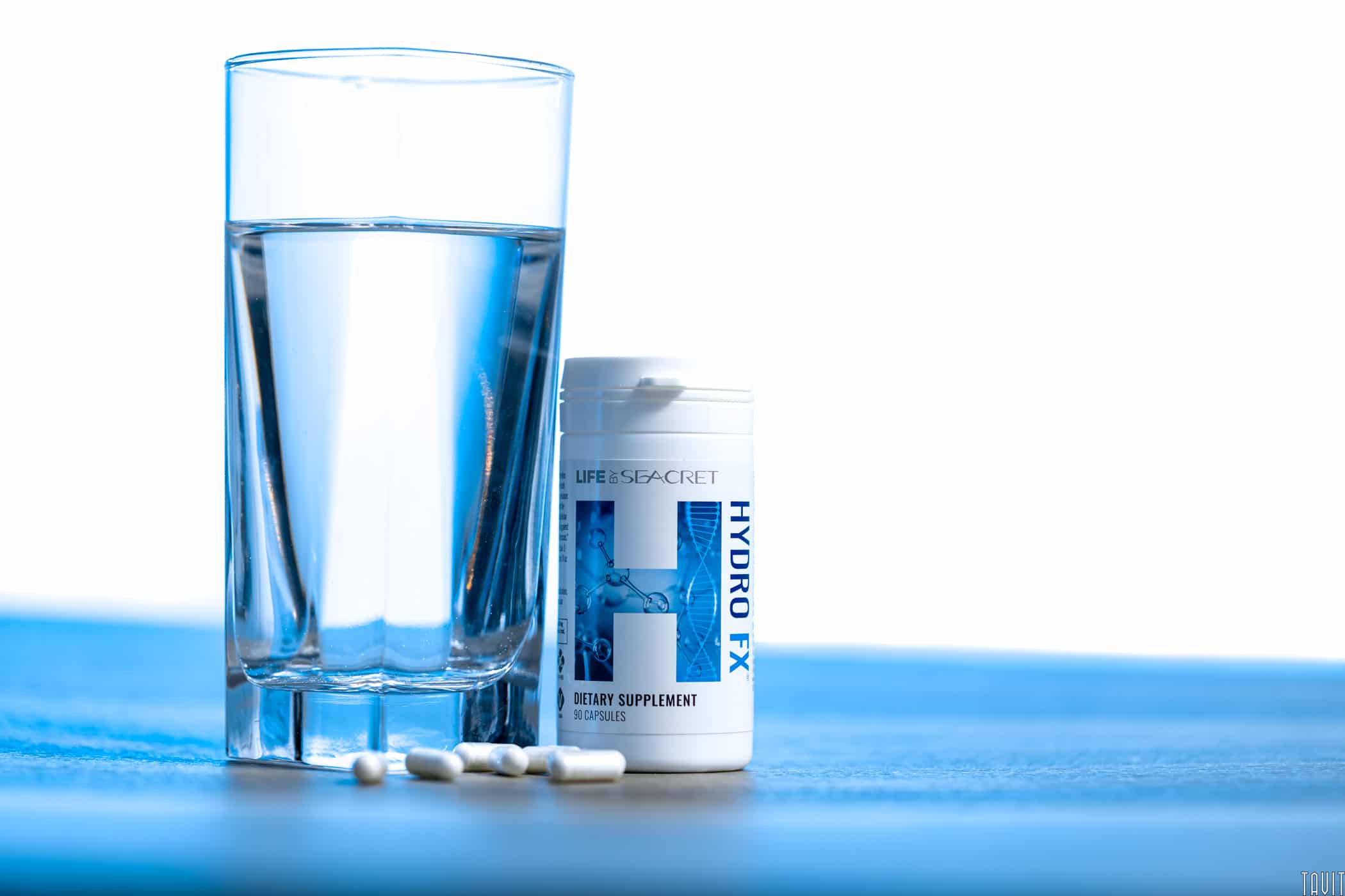 Hydro FX supplement with glass of water
