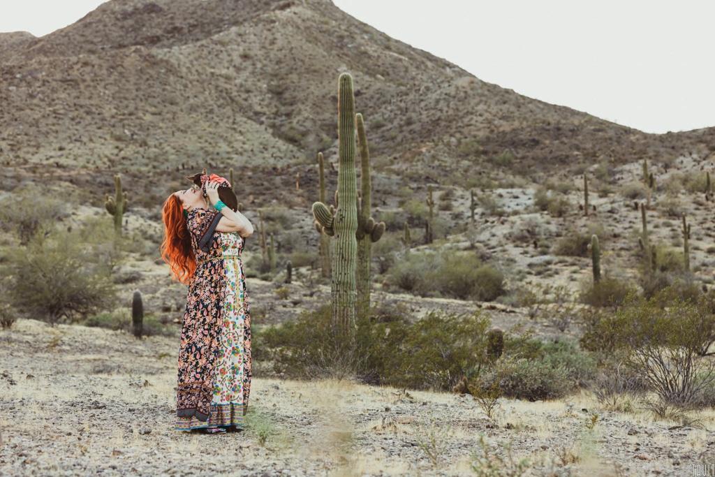 Pet photography of woman and her dog in the desert