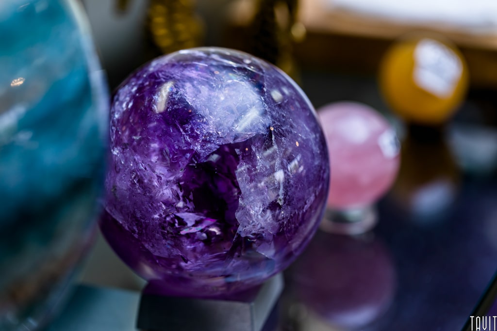 Close up of purple crystal ball