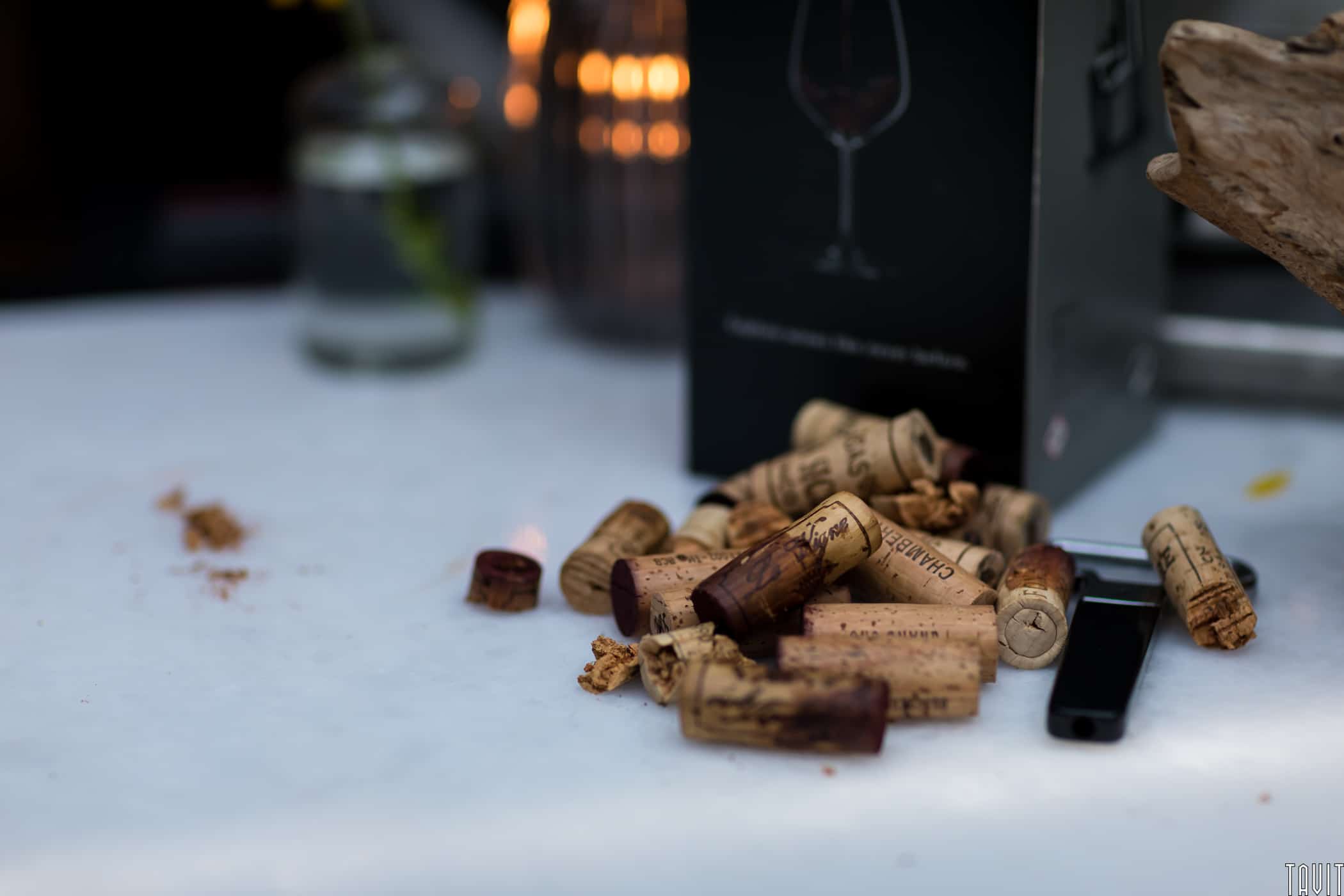 Wine corks on table