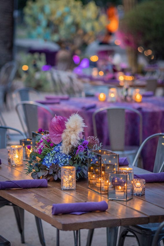 Wedding reception tables set up