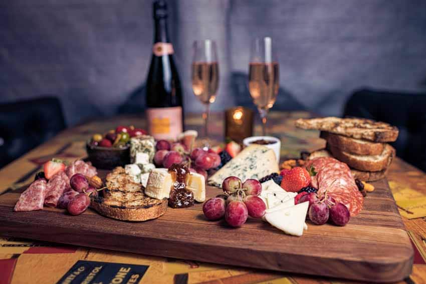 Charcuterie board with champagne