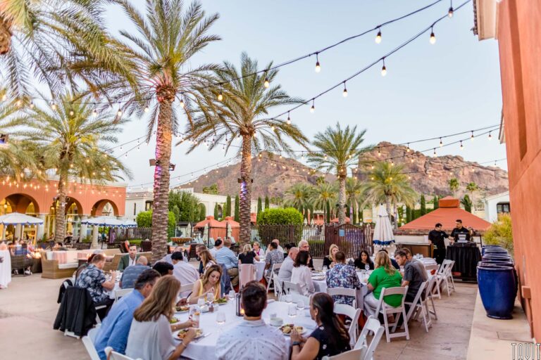 patio dining with AZ mountains in the background