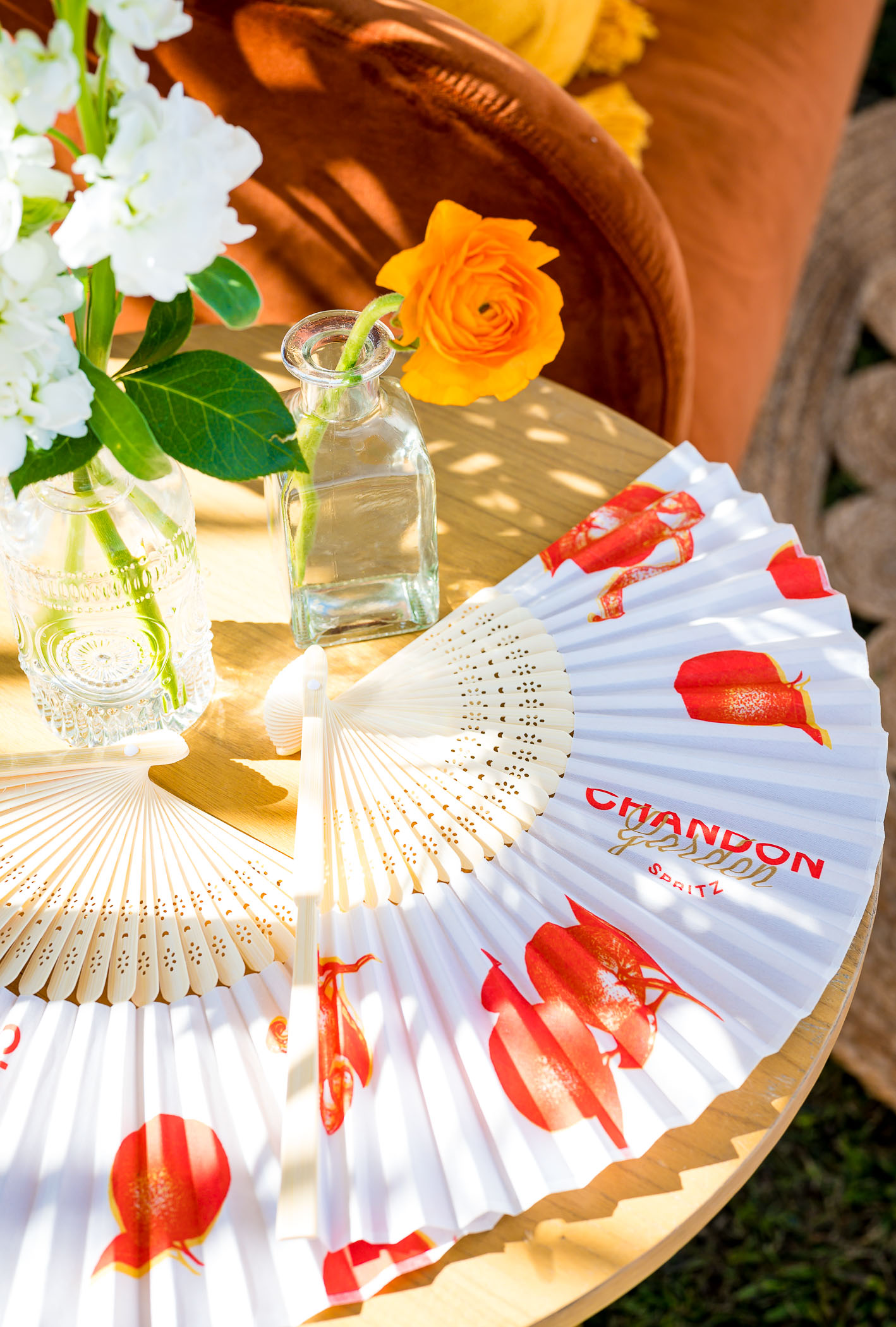 Chandon Garden Spritz branded fan on display table