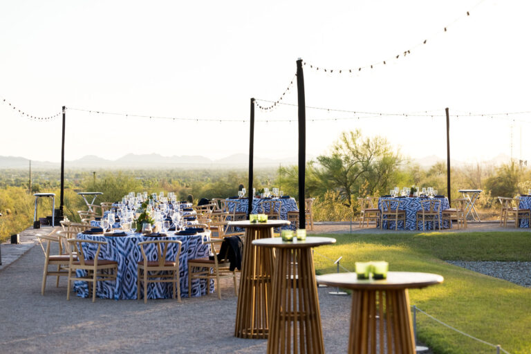 Cocktail and reception tables set up outside