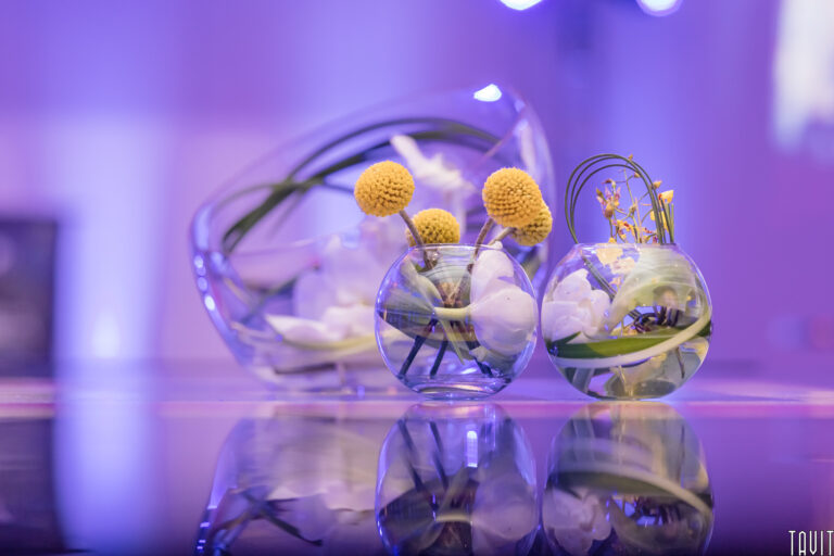 Glass globes with flowers and water