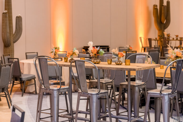 Banquette table and metal chairs
