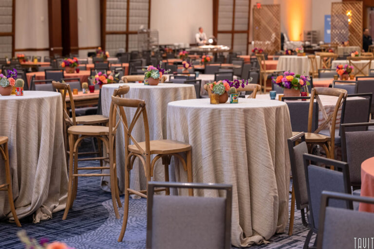 Reception tables with desert plant center pieces
