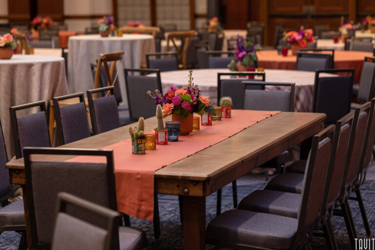 Table and chairs with cactus center piece