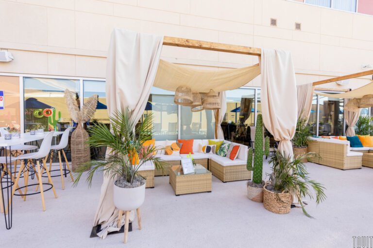 Outdoor patio lounge area with couch
