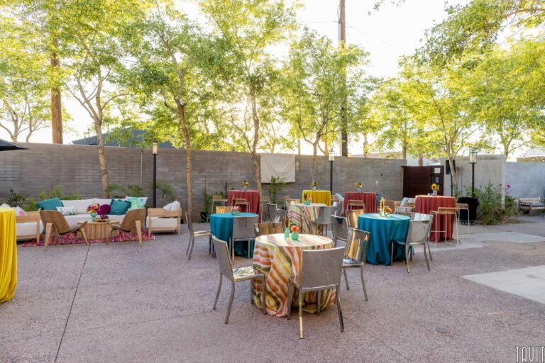 Patio set up with table and chairs
