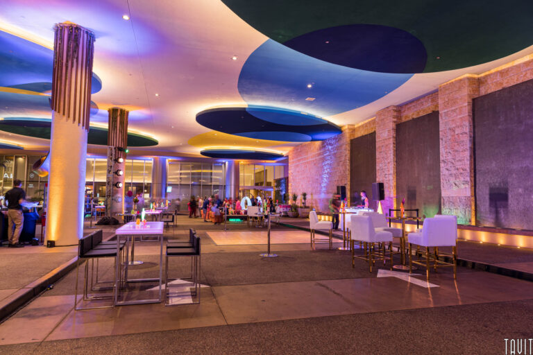 Reception area with tables and DJ